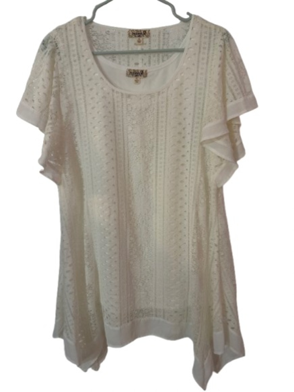 ONE WORLD Live & Let Live Cream Embroidered Lace Overlay Breatable Tunic Size XL